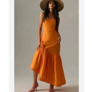 Anthropologie Let Me Be Orange Strapless Asymmetrical Dress Cocktail Party XS‎